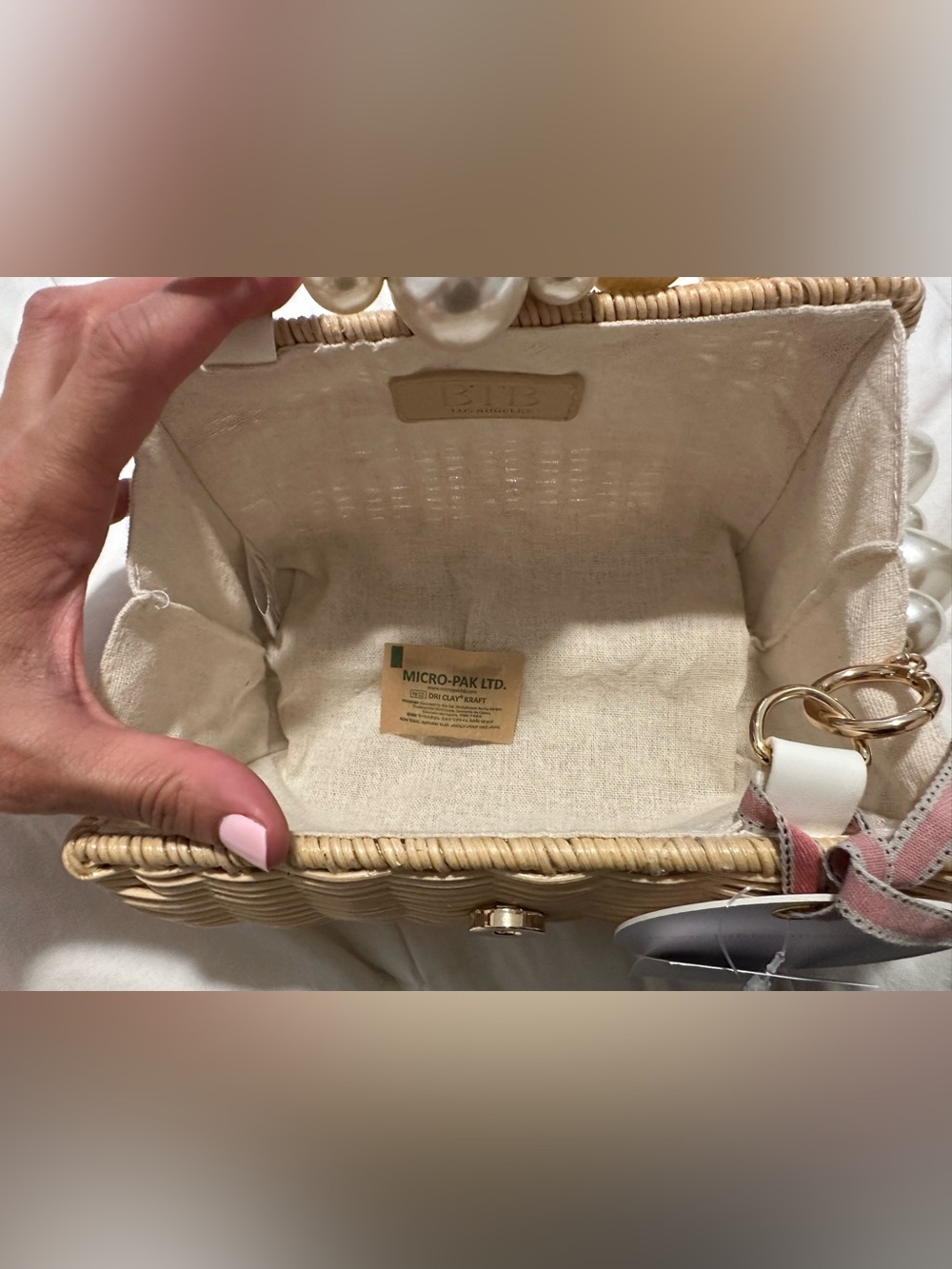 BTB Los Angeles Page Mother-of-pearl Rattan Top Handle Bag Natural NWT - Picture 12 of 12